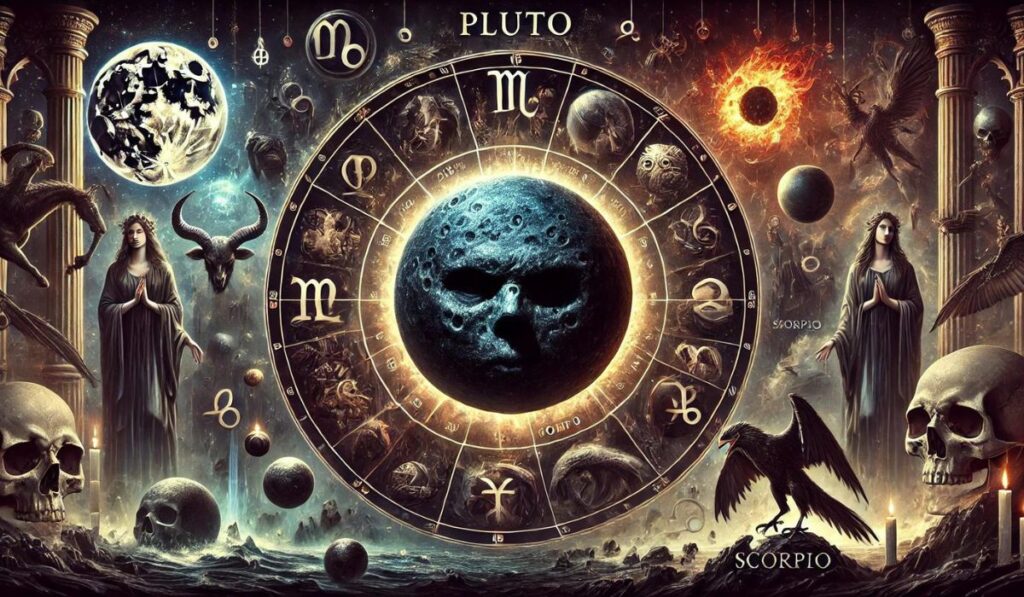 Pluto i zodiaken, symboliserar förvandling, återfödelse och det dolda.